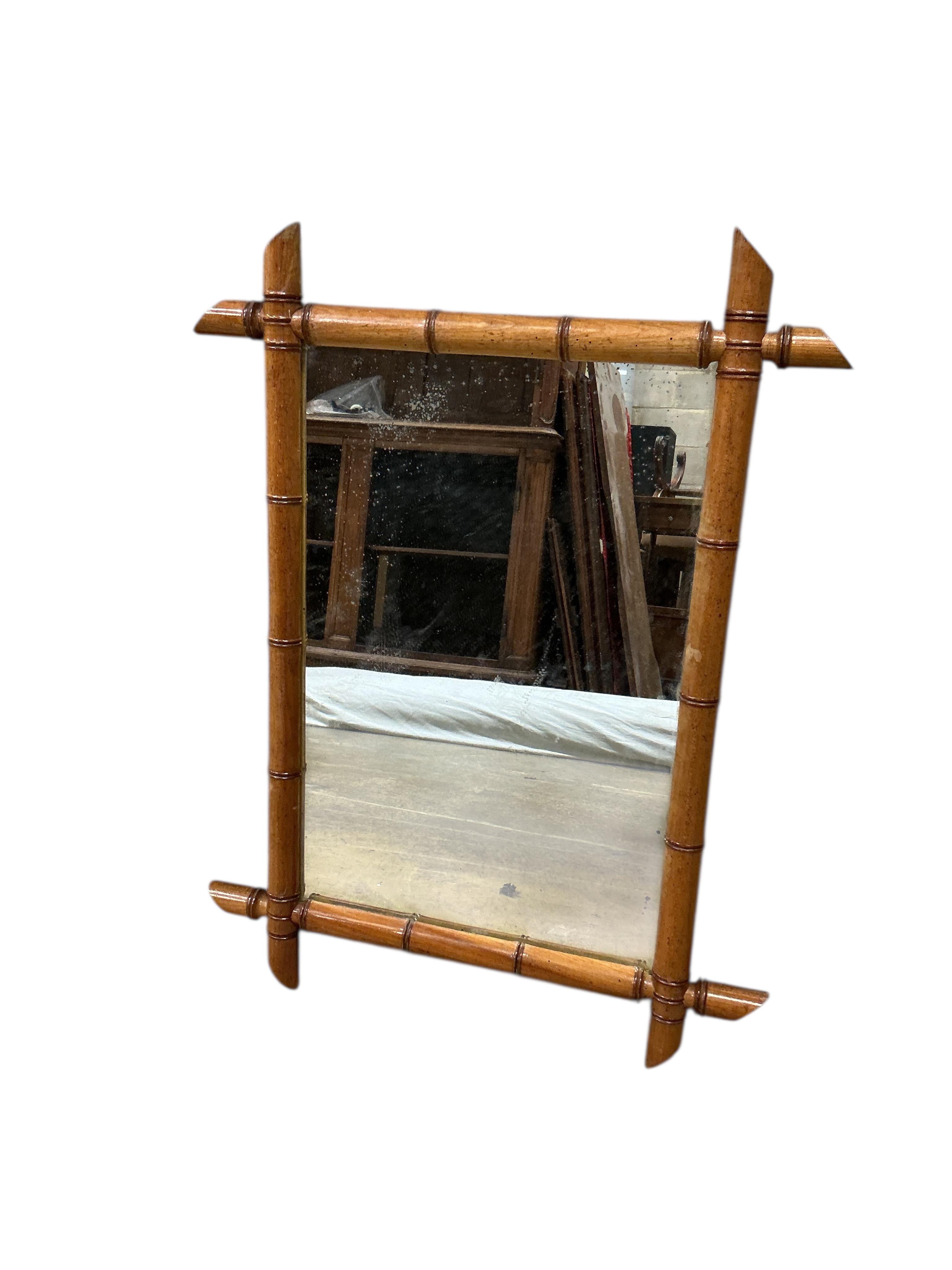 Two late 19th century French rectangular faux bamboo wall mirrors, larger width 53cm, height 70cm